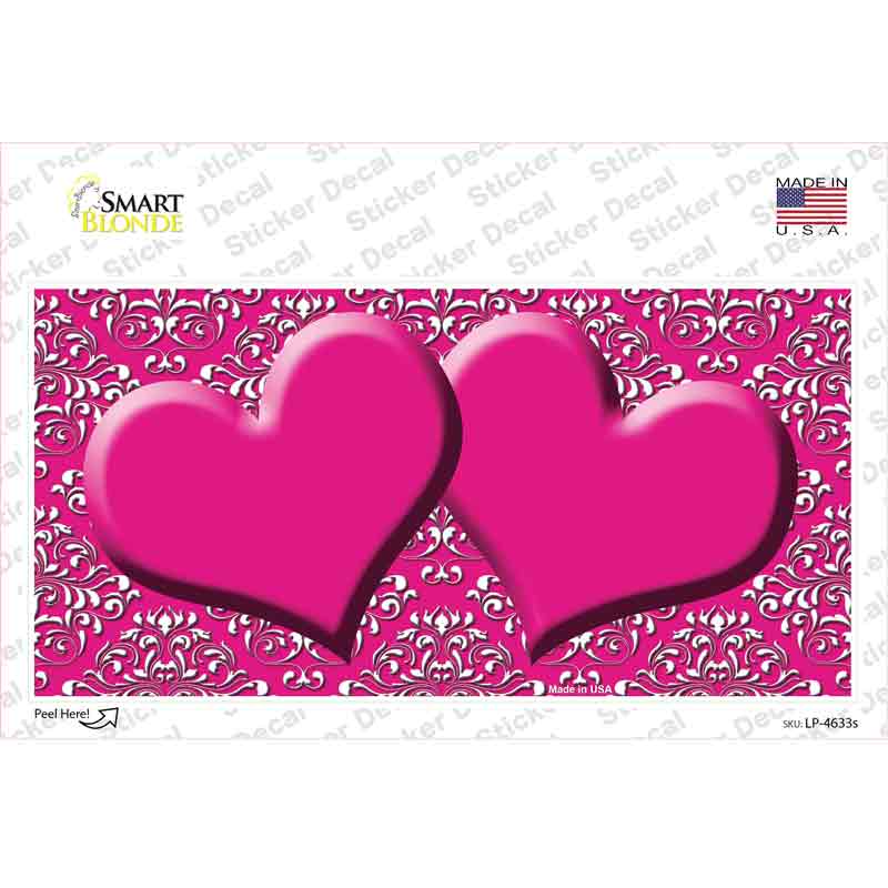 LP-4633s-M Pink White Damask Center Hearts Novelty Sticker Decal, Medium