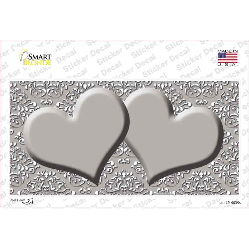 LP-4639s-M Gray White Damask Center Hearts Novelty Sticker Decal, Medium