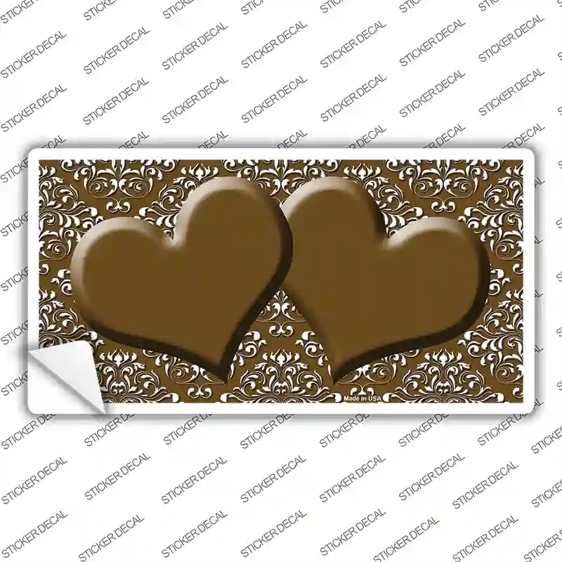 LP-4641s-S Brown White Damask Center Hearts Novelty Sticker Decal, Small