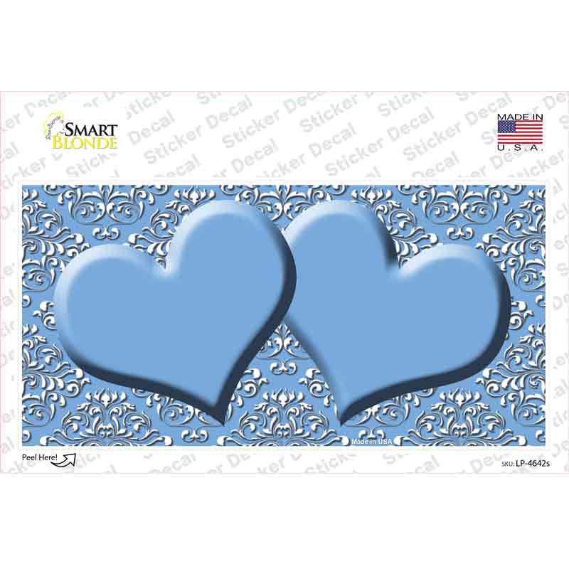 LP-4642s-M Light Blue White Damask Center Hearts Novelty Sticker Decal, Medium