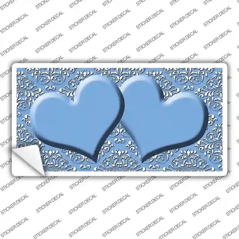 LP-4642s-S Light Blue White Damask Center Hearts Novelty Sticker Decal, Small