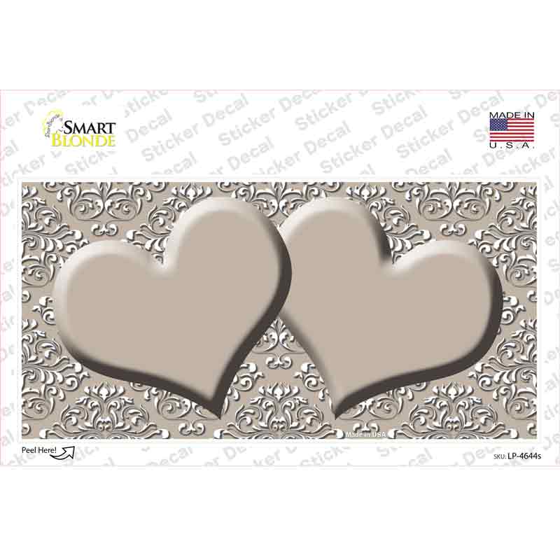LP-4644s-M Tan White Damask Center Hearts Novelty Sticker Decal, Medium