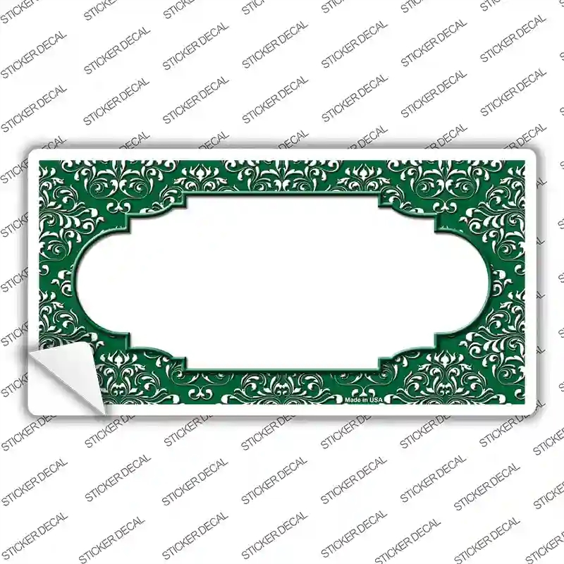 LP-4649s-S Green White Damask Center Scalloped Novelty Sticker Decal, Small