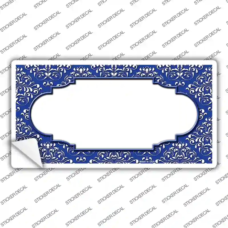 LP-4650s-L Blue White Damask Center Scalloped Novelty Sticker Decal, Large