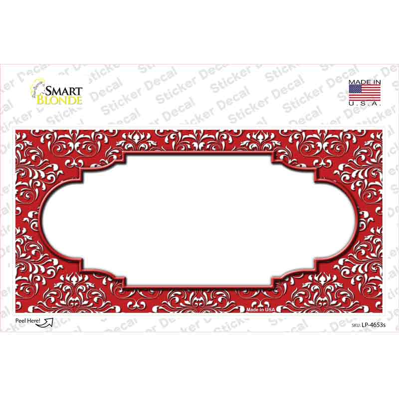LP-4653s-M Red White Damask Center Scalloped Novelty Sticker Decal, Medium