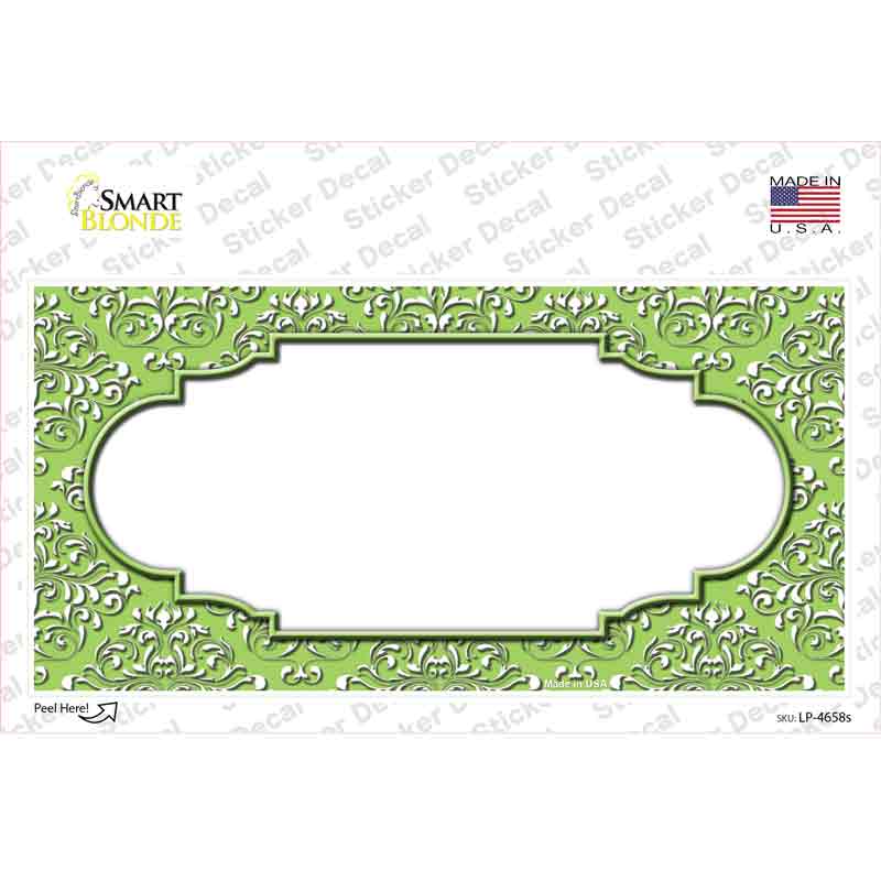 LP-4658s-M Lime Green White Damask Center Scalloped Novelty Sticker Decal, Medium