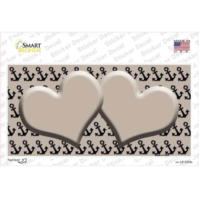 LP-5310s-M Tan Black Anchor Heart Center Novelty Sticker Decal, Medium