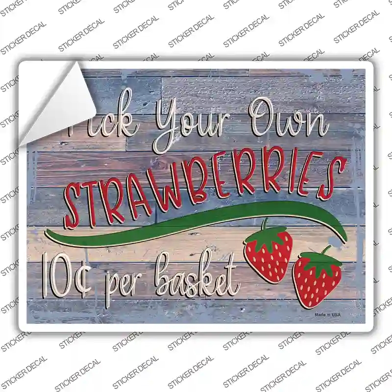 P-3522s-L Pick Your Own Strawberries Novelty Rectangular Sticker Decal, Large