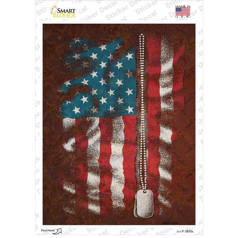 P-3856s-M American Flag with Dog Tags Novelty Rectangle Sticker Decal, Medium