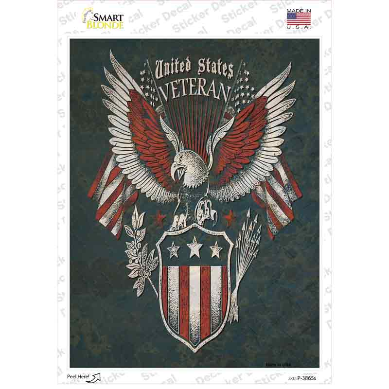 P-3865s-M United States Veteran Eagle Novelty Rectangle Sticker Decal, Medium