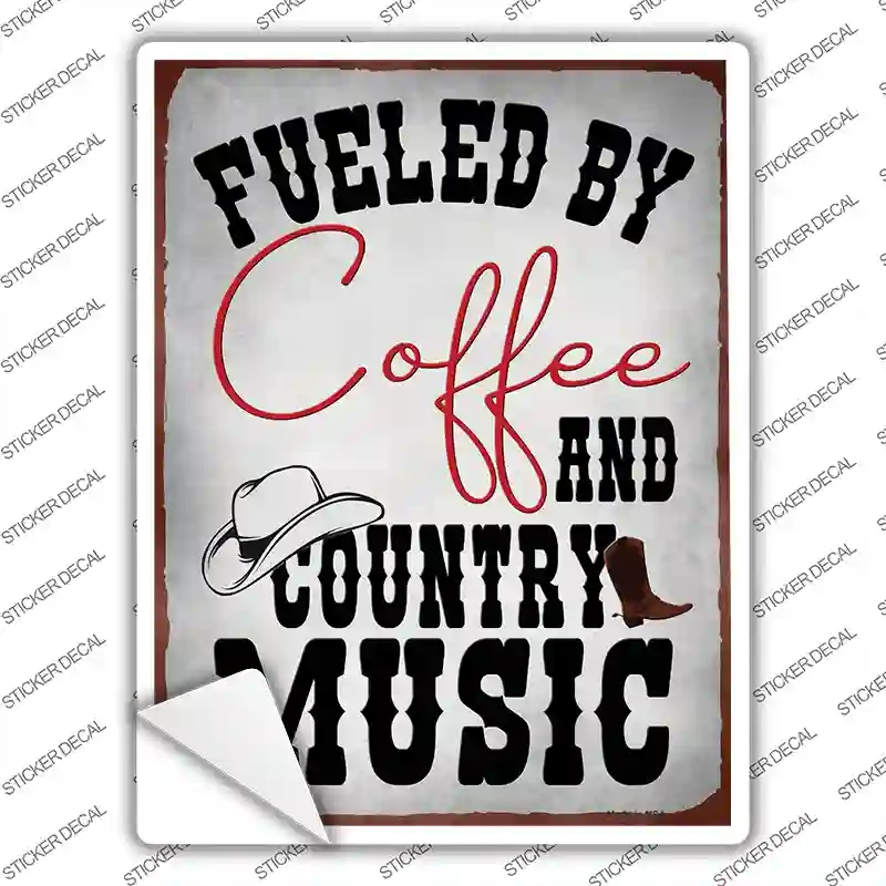 P-4159s-S Coffee & Country Music Novelty Rectangle Sticker Decal, Small