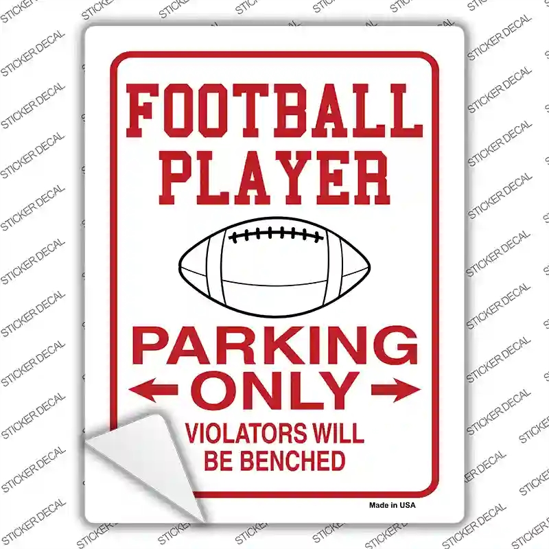 P-866s-L Football Player Parking Benched Novelty Rectangular Sticker Decal, Large