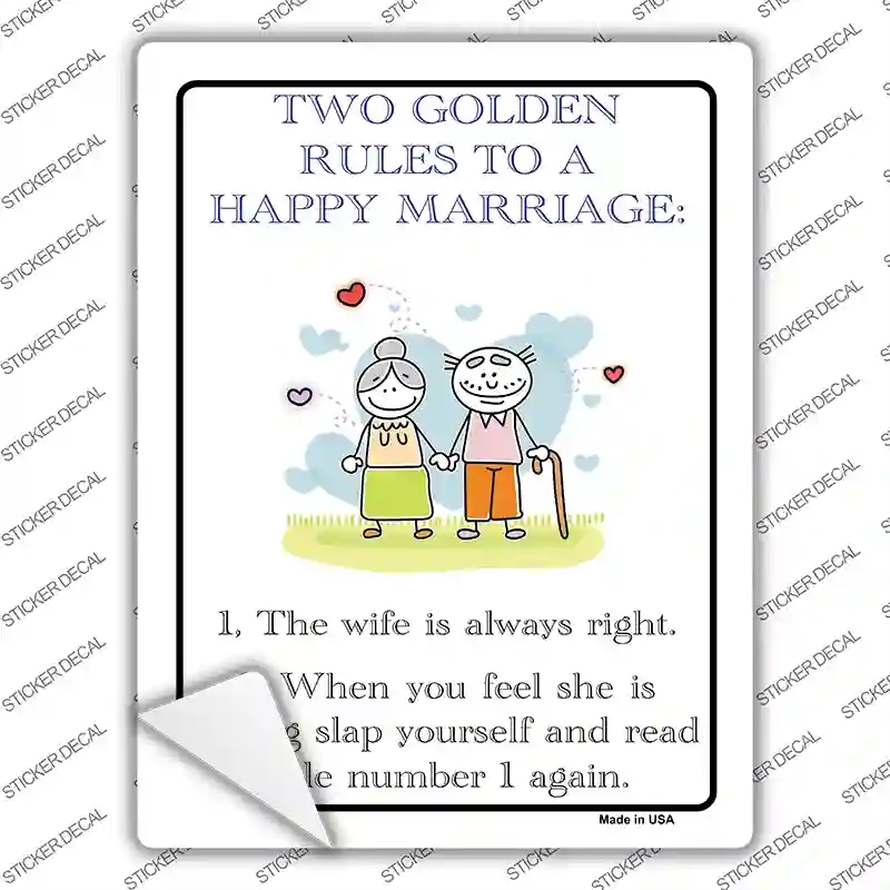 P-886s-S Rules to A Happy Marriage Novelty Rectangle Sticker Decal, Small