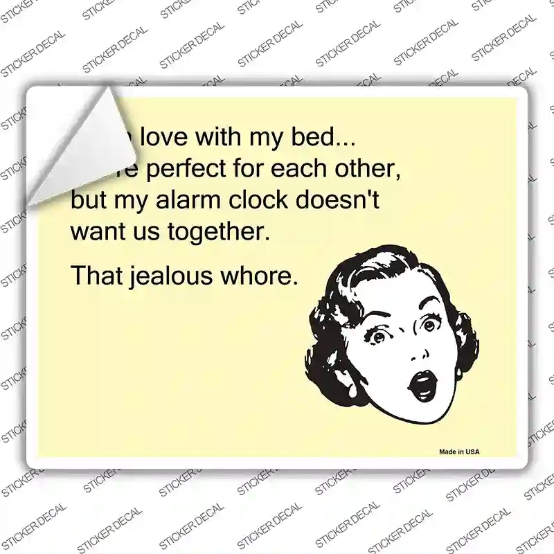 P-969s-S In Love with My Bed Novelty Rectangle Sticker Decal, Small