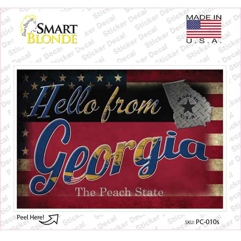 PC-010s-M Hello From Georgia Novelty Postcard Sticker Decals, Medium