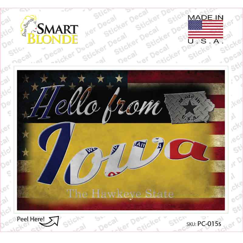 PC-015s-M Hello From Iowa Novelty Postcard Sticker Decals, Medium
