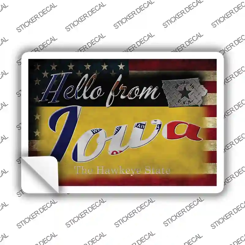 PC-015s-S Hello From Iowa Novelty Postcard Sticker Decals, Small