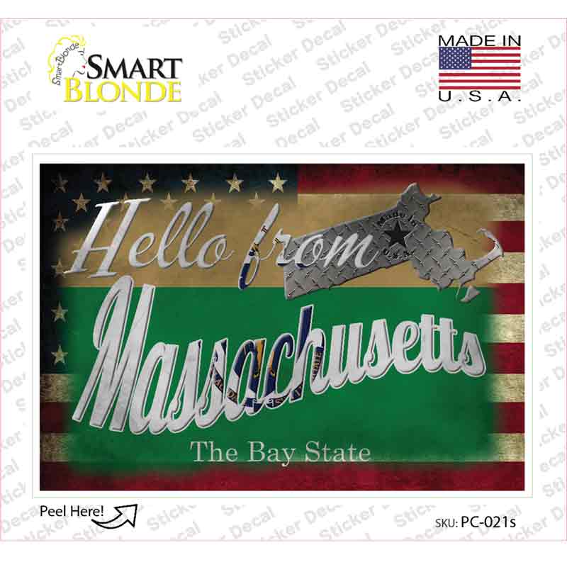 PC-021s-M Hello From Massachusetts Novelty Postcard Sticker Decals, Medium