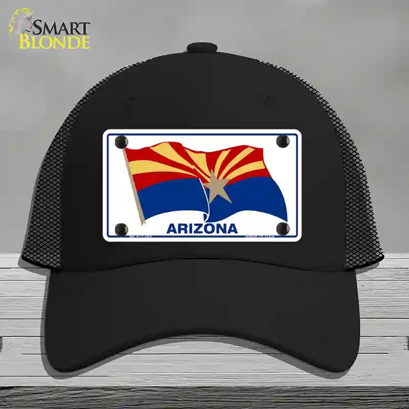 HAT01-MLP-1249 Arizona Waving Flag Novelty License Plate Hat, Mesh - Black