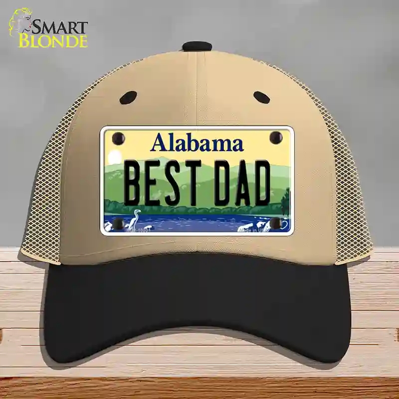 HAT02-MLP-10001 Best Dad Alabama Novelty License Plate Hat, Mesh - Khaki & Black