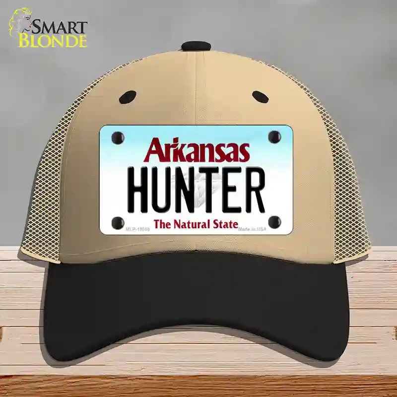 HAT02-MLP-10058 Hunter Arkansas Novelty License Plate Hat, Mesh - Khaki & Black
