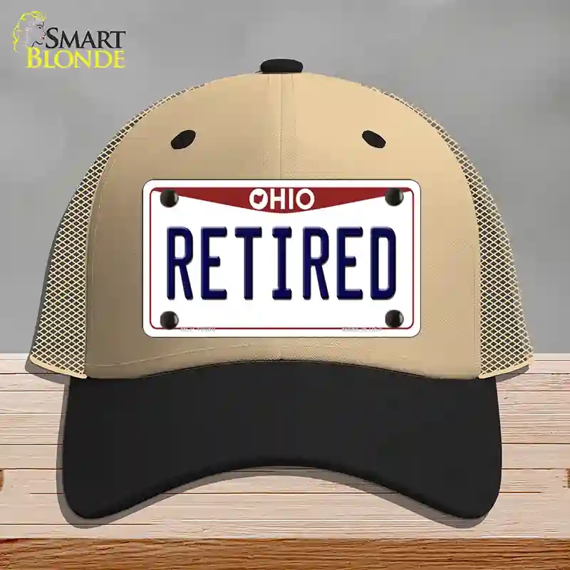 HAT02-MLP-10080 Retired Ohio Novelty License Plate Hat, Mesh - Khaki & Black