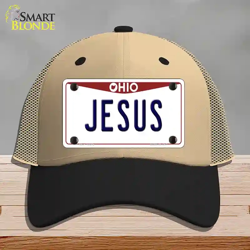 HAT02-MLP-10085 Jesus Ohio Novelty License Plate Hat, Mesh - Khaki & Black