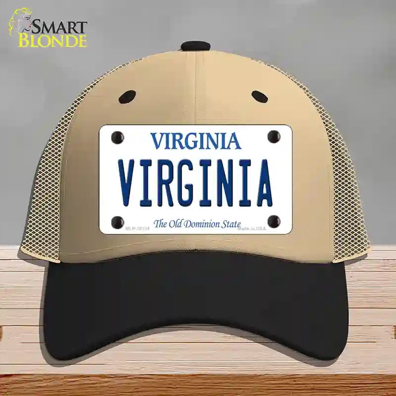 HAT02-MLP-10104 Virginia Old Dominion Novelty License Plate Hat, Mesh - Khaki & Black