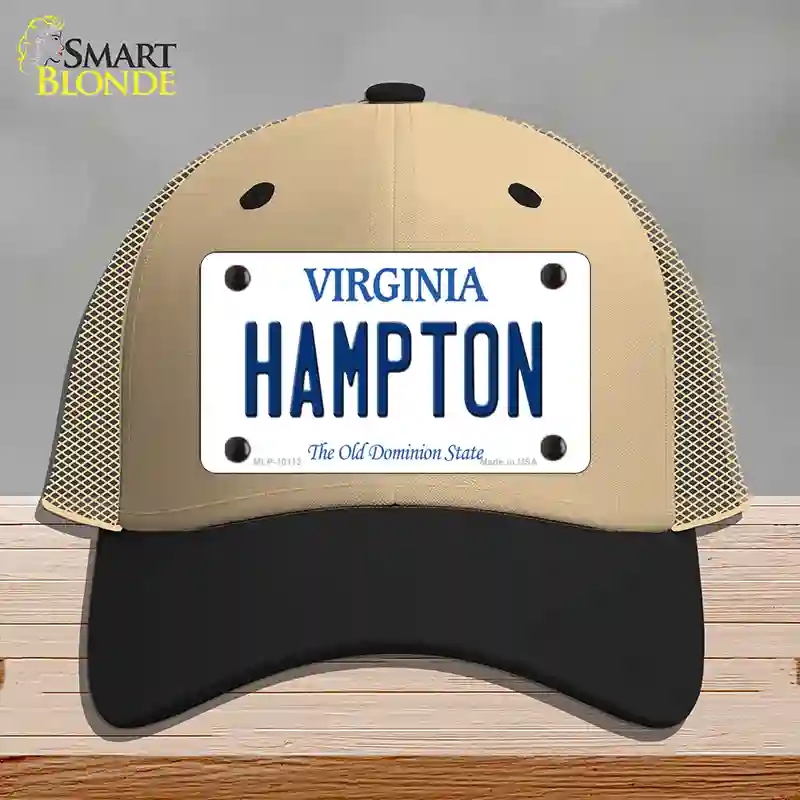 HAT02-MLP-10112 Hampton Virginia Novelty License Plate Hat, Mesh - Khaki & Black