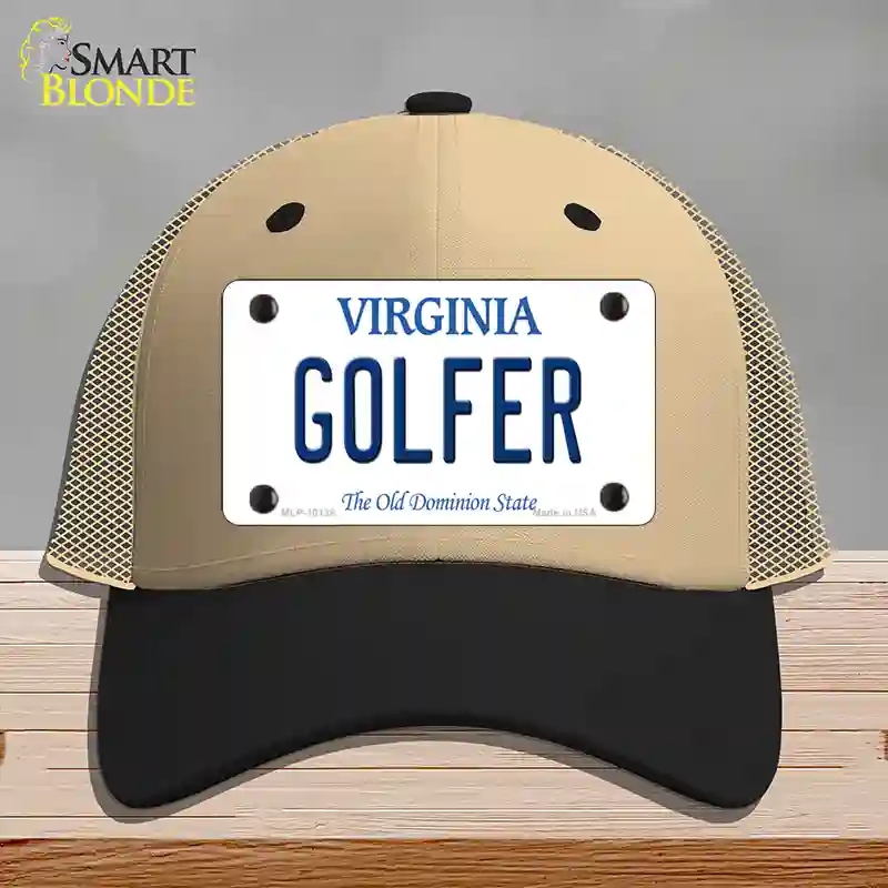 HAT02-MLP-10138 Golfer Virginia Novelty License Plate Hat, Mesh - Khaki & Black