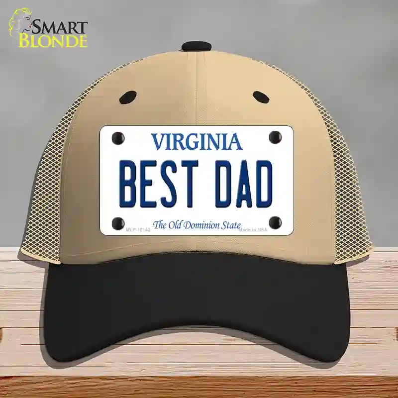 HAT02-MLP-10142 Best Dad Virginia Novelty License Plate Hat, Mesh - Khaki & Black