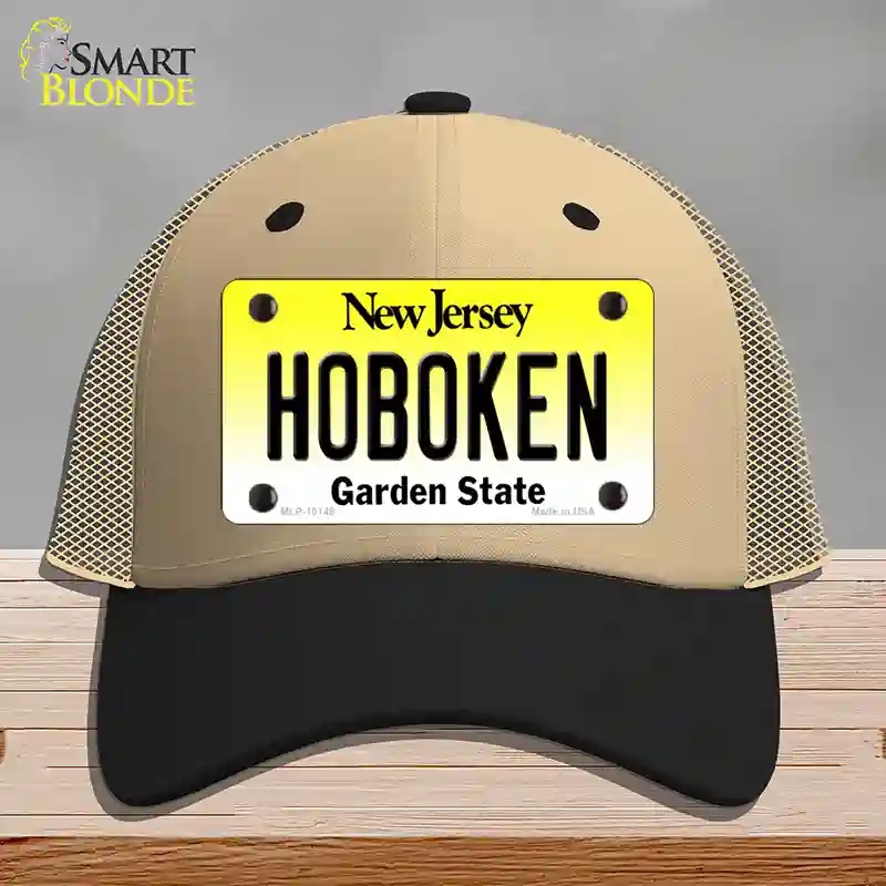 HAT02-MLP-10148 Hoboken   Jersey Novelty License Plate Hat, Mesh - Khaki & Black