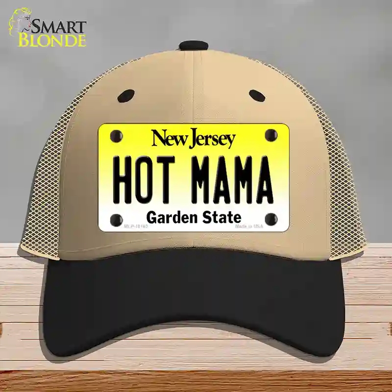 HAT02-MLP-10163 Hot Mama   Jersey Novelty License Plate Hat, Mesh - Khaki & Black