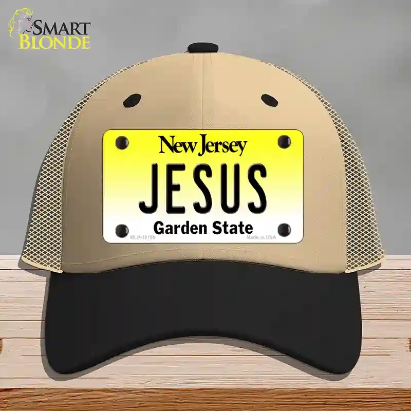 HAT02-MLP-10166 Jesus   Jersey Novelty License Plate Hat, Mesh - Khaki & Black