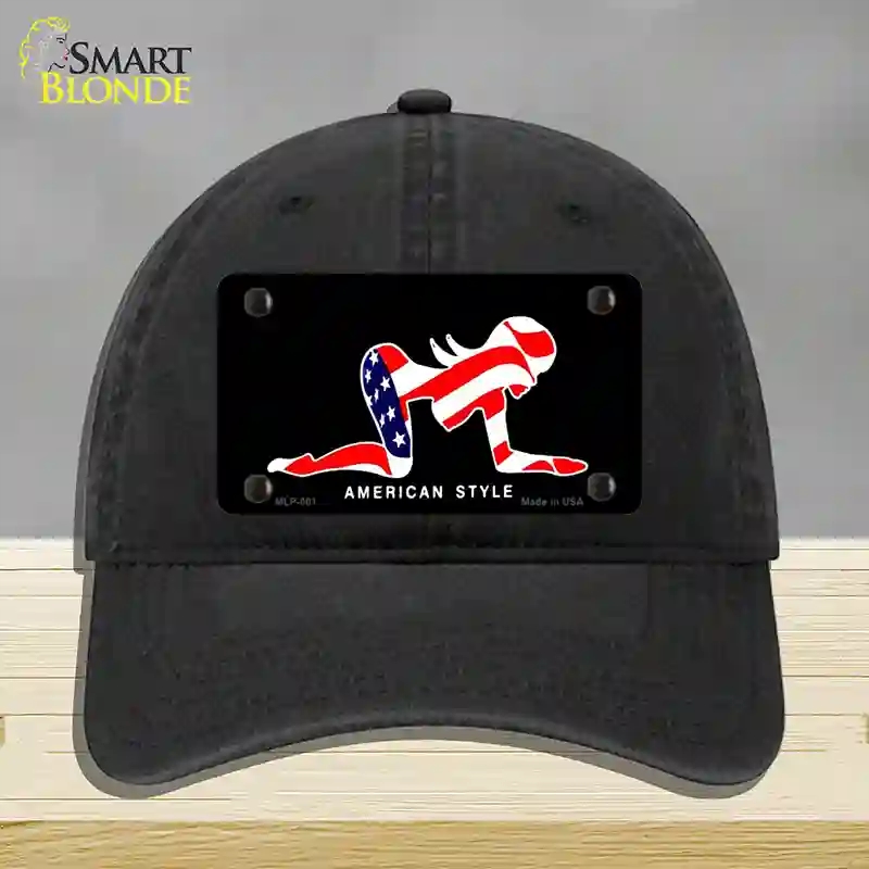 HAT07-MLP-001 American Style Sexy Flag Pose Novelty License Plate Hat, Unconstructed Cotton - Black