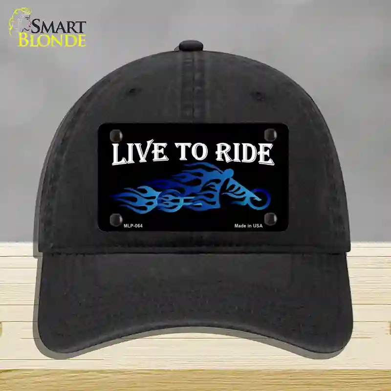 HAT07-MLP-064 Live to Ride Novelty License Plate Hat, Unconstructed Cotton - Black