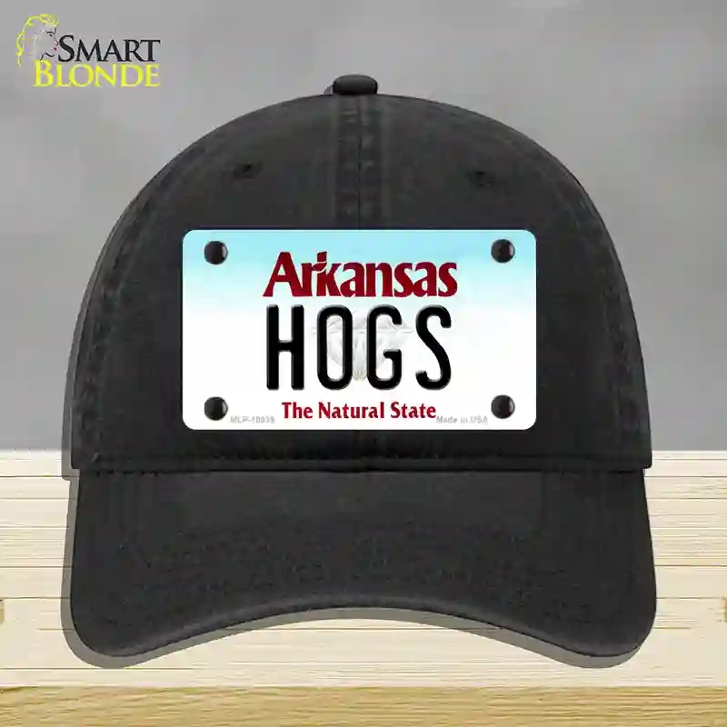 HAT07-MLP-10039 Hogs Arkansas Novelty License Plate Hat, Unconstructed Cotton - Black