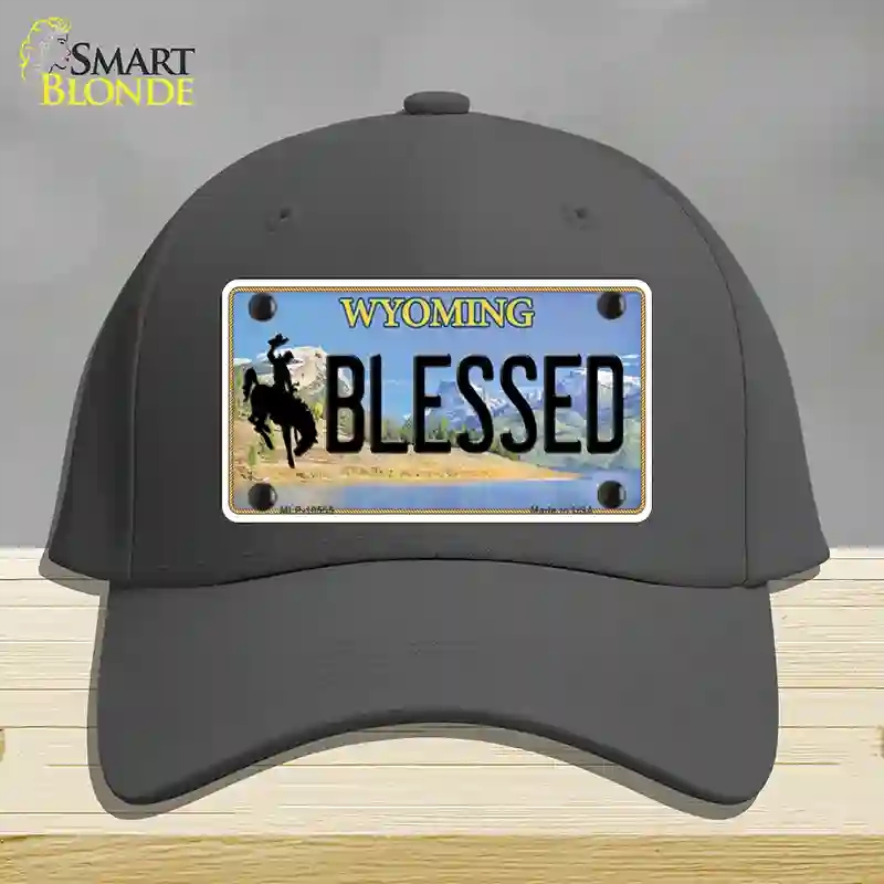 HAT04-MLP-10555 Blessed Wyoming Novelty License Plate Hat, Cotton - Charcoal