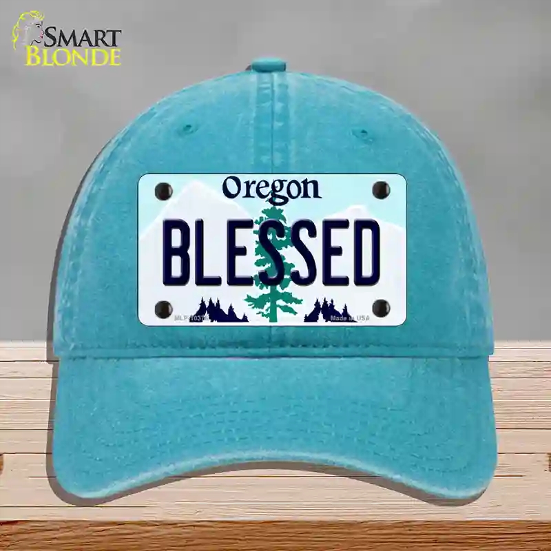 HAT10-MLP-10376 Blessed Oregon Novelty License Plate Hat, Unconstructed Cotton - Lake Blue