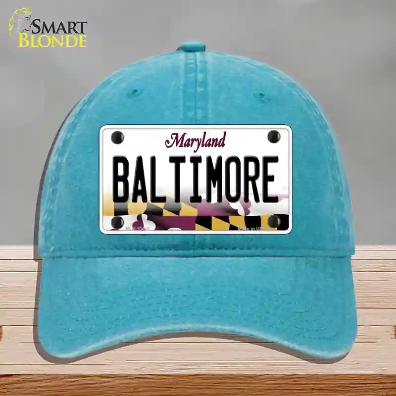 HAT10-MLP-10465 Baltimore Maryland Novelty License Plate Hat, Unconstructed Cotton - Lake Blue