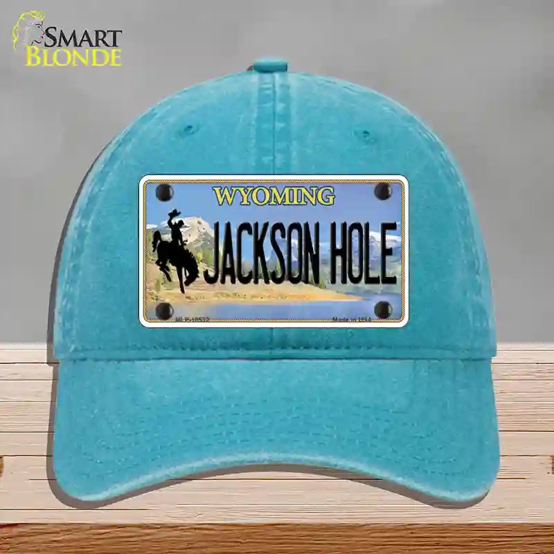 HAT10-MLP-10532 Jackson Hole Wyoming Novelty License Plate Hat, Unconstructed Cotton - Lake Blue