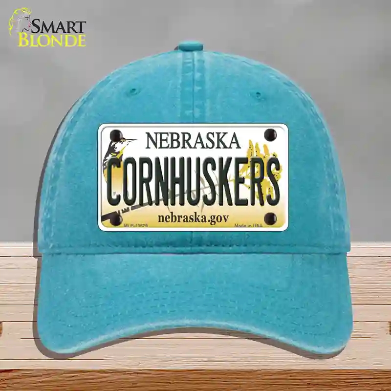 HAT10-MLP-10579 Cornhuskers Nebraska Novelty License Plate Hat, Unconstructed Cotton - Lake Blue