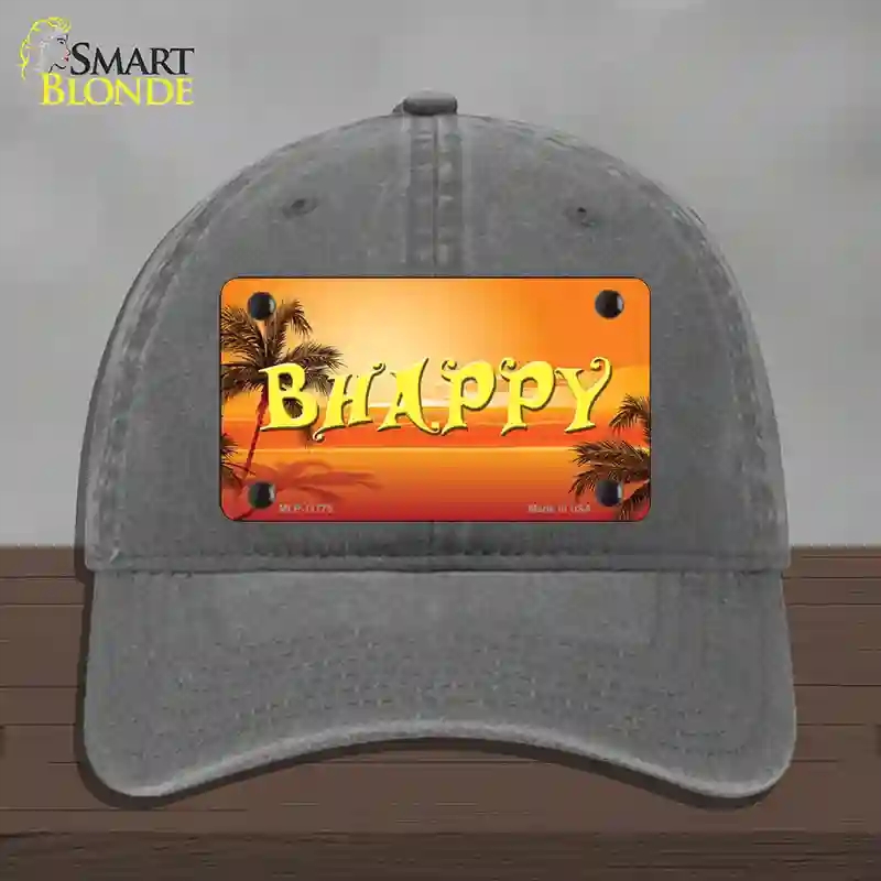 HAT08-MLP-11775 Be Happy Beach Scene Novelty License Plate Hat, Unconstructed Cotton - Charcoal