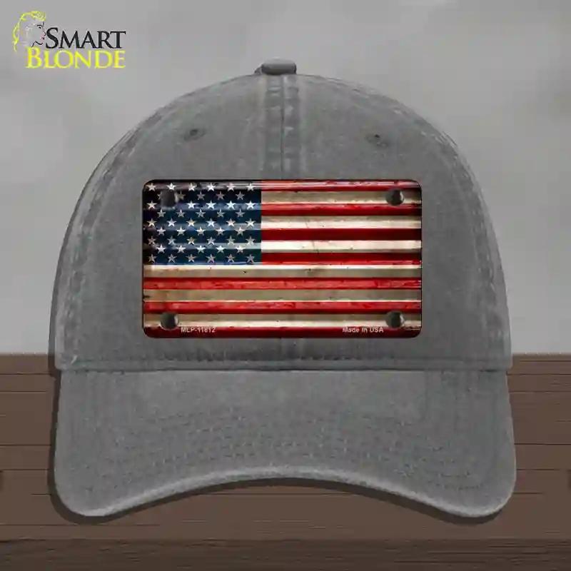HAT08-MLP-11812 American Flag Corrugated Novelty License Plate Hat, Unconstructed Cotton - Charcoal