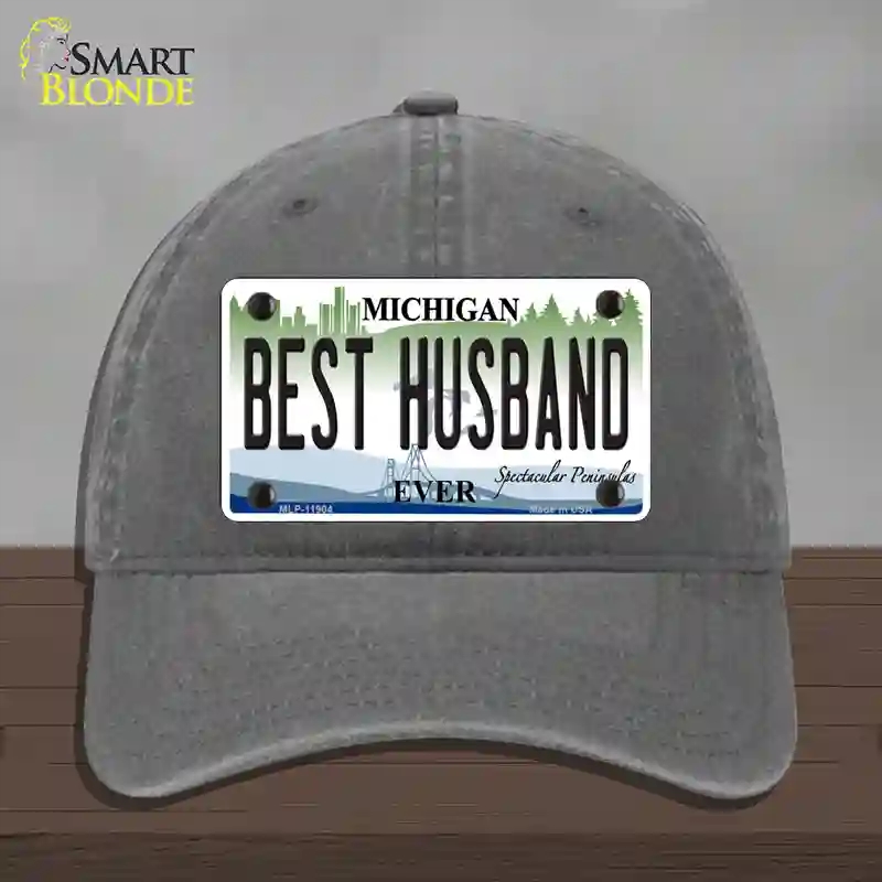 HAT08-MLP-11904 Michigan Best Husband Novelty License Plate Hat, Unconstructed Cotton - Charcoal