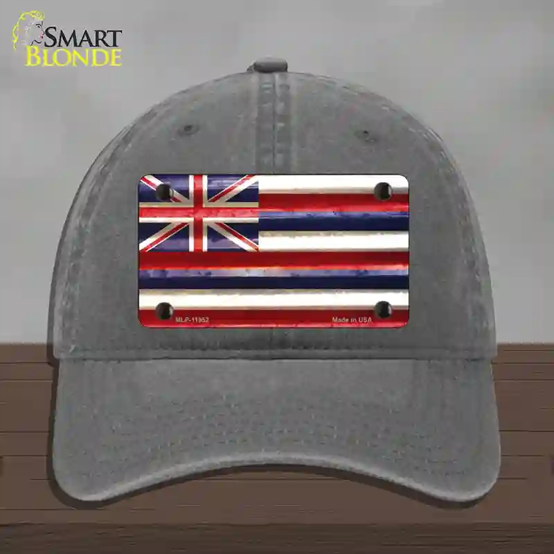 HAT08-MLP-11952 Hawaii Corrugated Flag Novelty License Plate Hat, Unconstructed Cotton - Charcoal