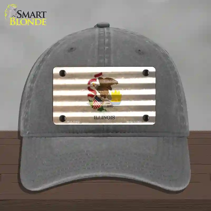HAT08-MLP-11954 Illinois Corrugated Flag Novelty License Plate Hat, Unconstructed Cotton - Charcoal