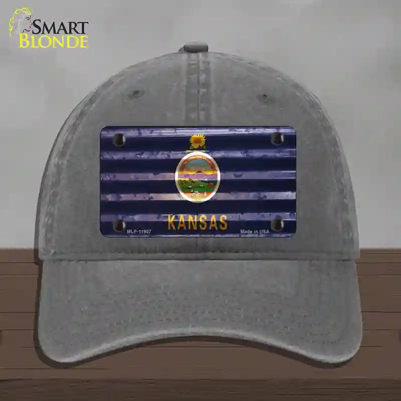 HAT08-MLP-11957 Kansas Corrugated Flag Novelty License Plate Hat, Unconstructed Cotton - Charcoal
