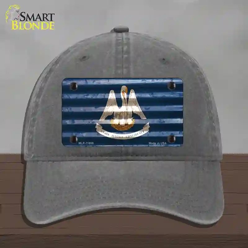 HAT08-MLP-11959 Louisiana Corrugated Flag Novelty License Plate Hat, Unconstructed Cotton - Charcoal