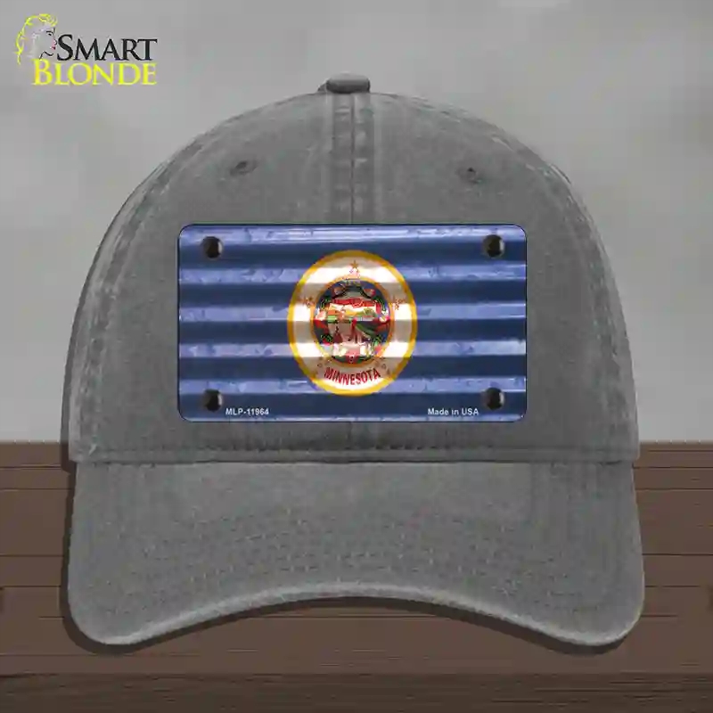 HAT08-MLP-11964 Minnesota Corrugated Flag Novelty License Plate Hat, Unconstructed Cotton - Charcoal